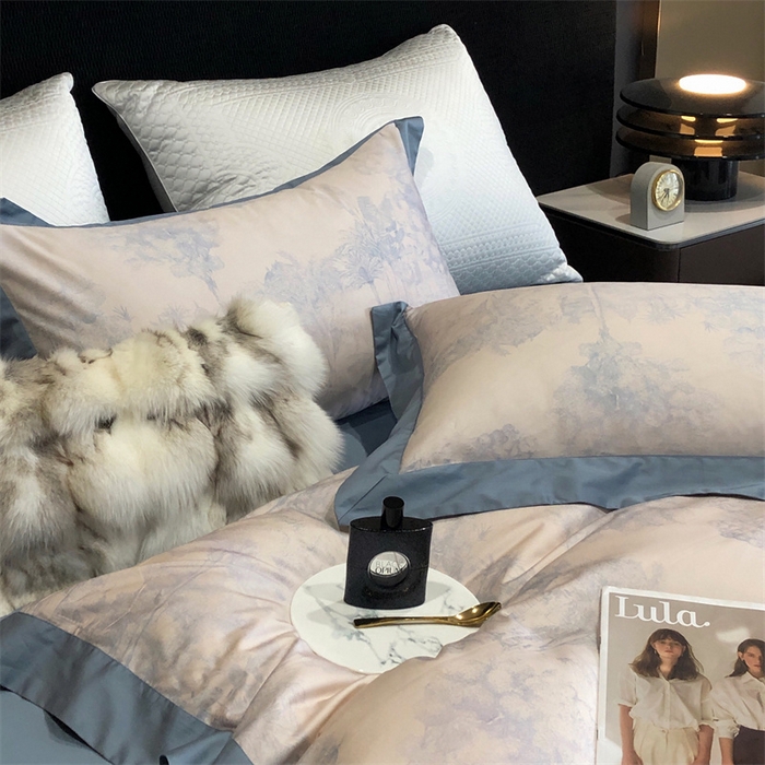 91家纺网 家纺一手货源 找家纺 涞澳  2023新款100支全棉数码印花四件套 陌上花-蓝