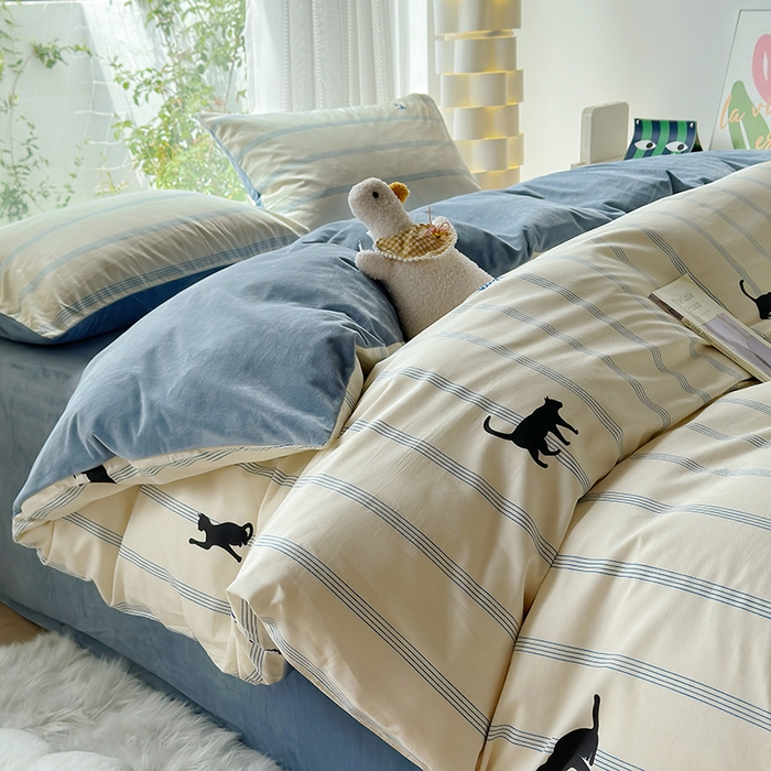 91家纺网 家纺一手货源 找家纺 怡家居 2023新款秋冬亲肤舒适棉加绒四件套 猫屋