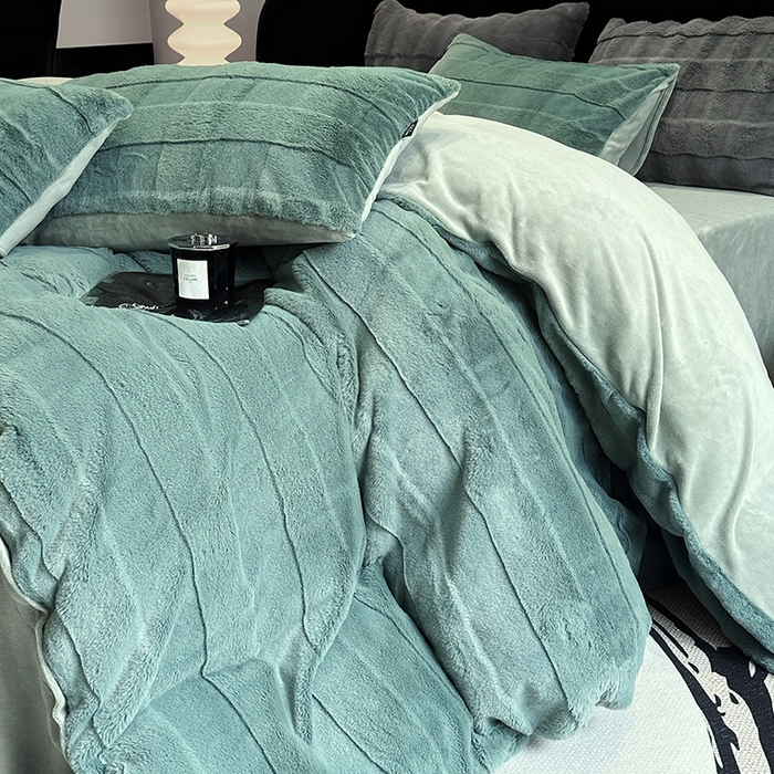 91家纺网 家纺一手货源 找家纺 丝芙妮家居（原乐视家纺） 2024新款兔兔绒牛奶绒四件套-黎梦系列 黎梦-橄榄绿