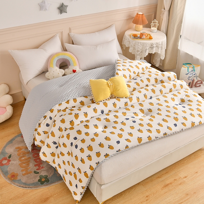 91家纺网 家纺一手货源 找家纺 牛魔王家居 2023新款A类针织棉豆豆被子抗菌纤维被芯冬被 黄花梨