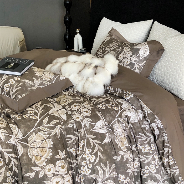 91家纺网 家纺一手货源 找家纺 涞澳 2023新款全棉磨绒印花四件套 舒羽-咖