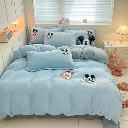 丽美人家纺 2023新款迪士尼系列牛奶绒毛巾绣四件套 米奇