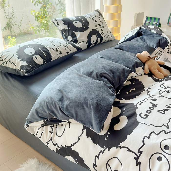 91家纺网 家纺一手货源 找家纺 怡家居 2023新款秋冬亲肤舒适棉加绒四件套 萌宠