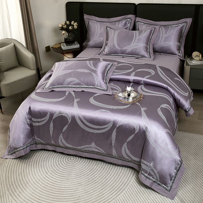 91家纺网 家纺一手货源 找家纺 小时代家纺 2023新款纯棉贡缎提花夹棉床盖四件套 炫美生活灰紫