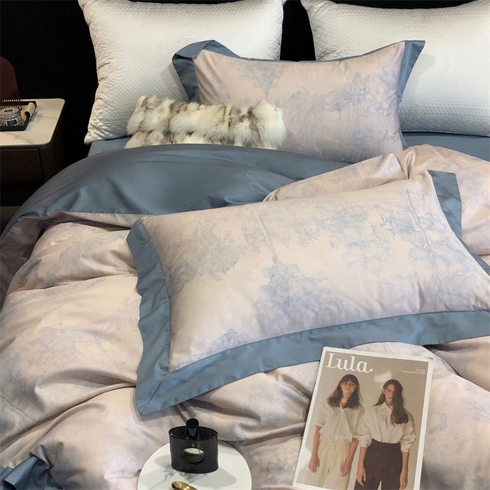 91家纺网 家纺一手货源 找家纺 涞澳  2023新款100支全棉数码印花四件套 陌上花-蓝