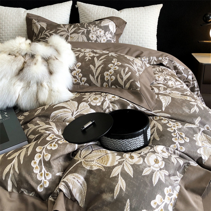 91家纺网 家纺一手货源 找家纺 涞澳 2023新款全棉磨绒印花四件套 舒羽-咖