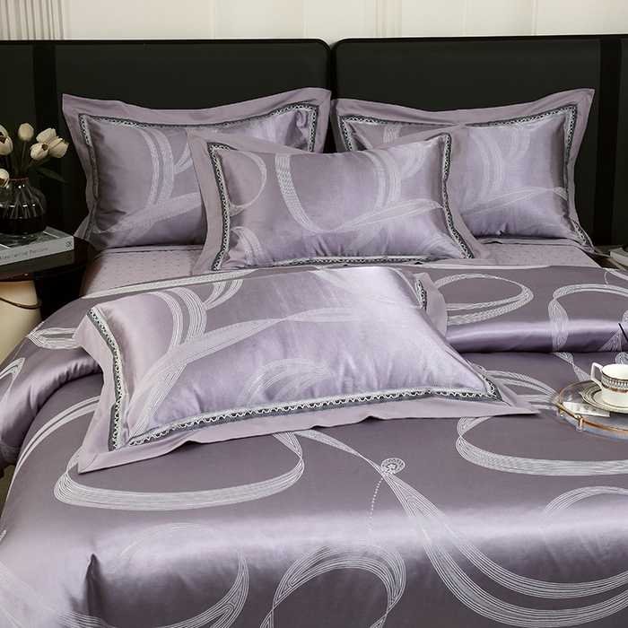 91家纺网 家纺一手货源 找家纺 小时代家纺 2023新款纯棉贡缎提花夹棉床盖四件套 炫美生活灰紫