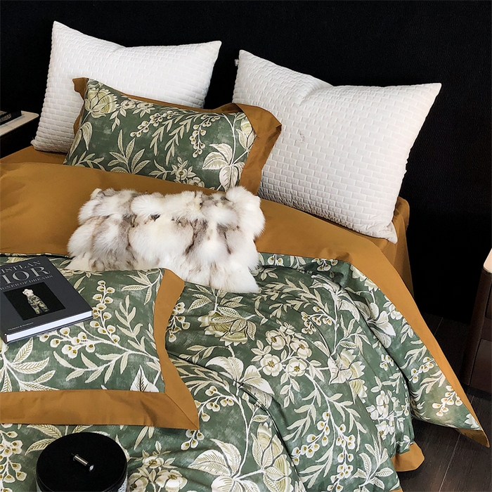 91家纺网 家纺一手货源 找家纺 涞澳 2023新款全棉磨绒印花四件套 舒羽-绿