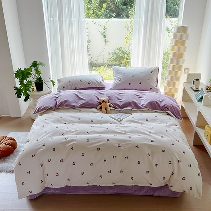 怡家居 2023新款秋冬亲肤舒适棉加绒四件套 紫樱桃