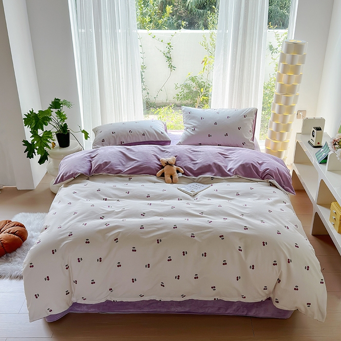 91家纺网 家纺一手货源 找家纺 怡家居 2023新款秋冬亲肤舒适棉加绒四件套 紫樱桃