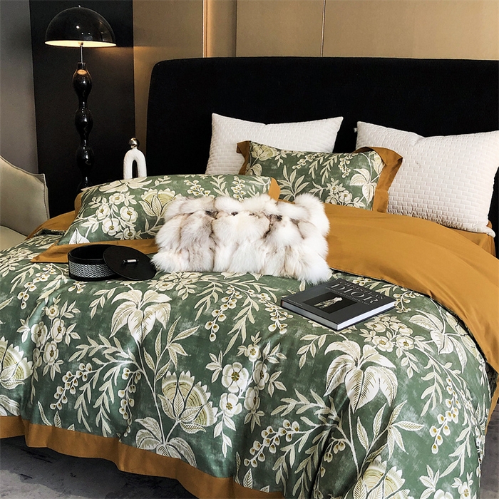 91家纺网 家纺一手货源 找家纺 涞澳 2023新款全棉磨绒印花四件套 舒羽-绿