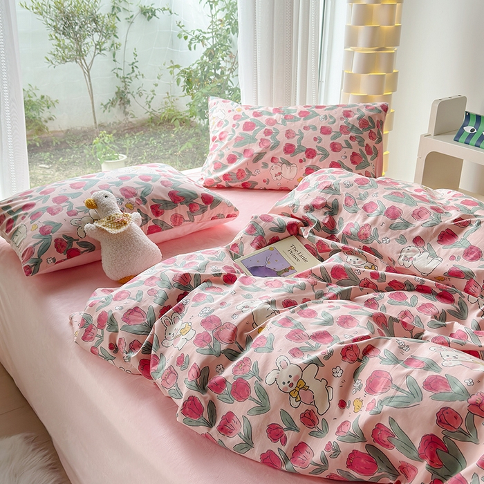 91家纺网 家纺一手货源 找家纺 怡家居 2023新款秋冬亲肤舒适棉加绒四件套 花园漫步