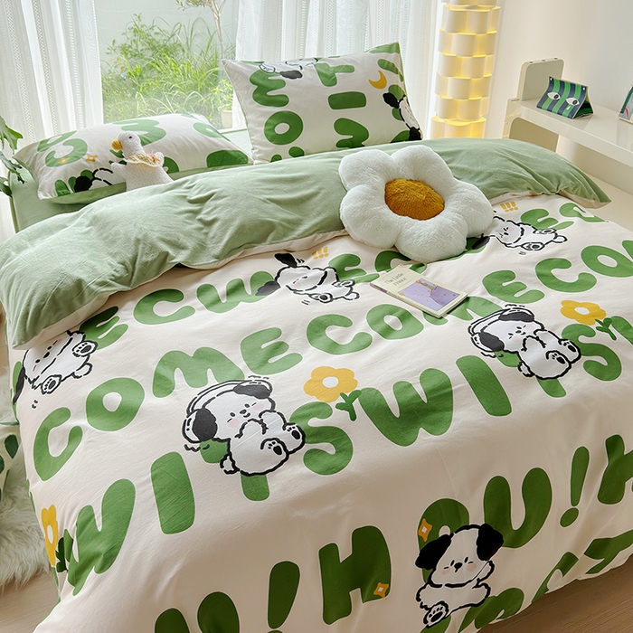 91家纺网 家纺一手货源 找家纺 怡家居 2023新款秋冬亲肤舒适棉加绒四件套 屁屁狗