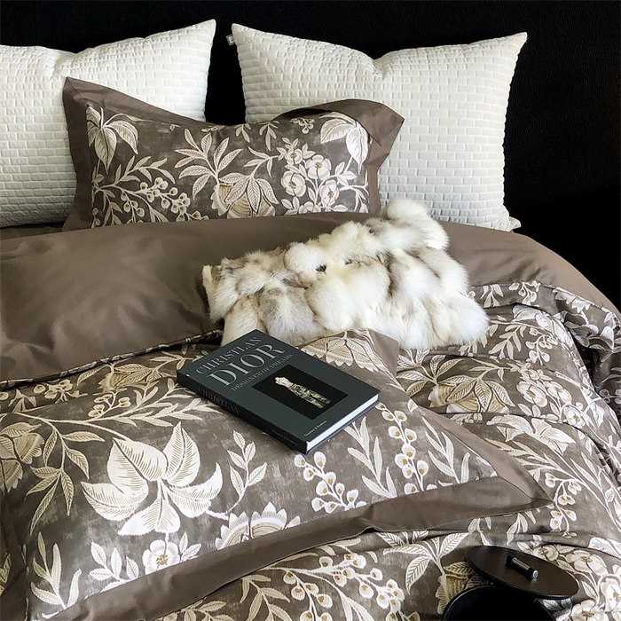 91家纺网 家纺一手货源 找家纺 涞澳 2023新款全棉磨绒印花四件套 舒羽-咖