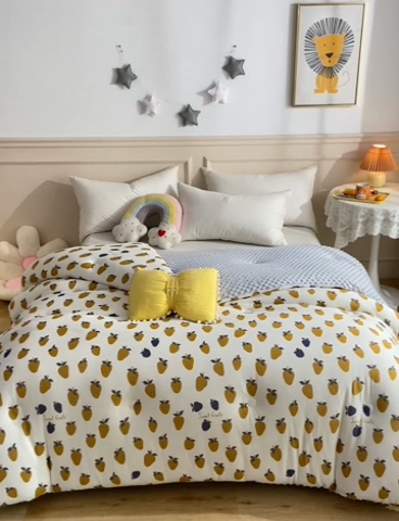 91家纺网 家纺一手货源 找家纺 牛魔王家居 2023新款A类针织棉豆豆被子抗菌纤维被芯冬被 黄花梨