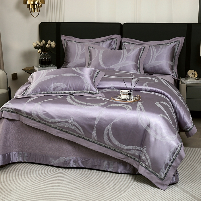 91家纺网 家纺一手货源 找家纺 小时代家纺 2023新款纯棉贡缎提花夹棉床盖四件套 炫美生活灰紫