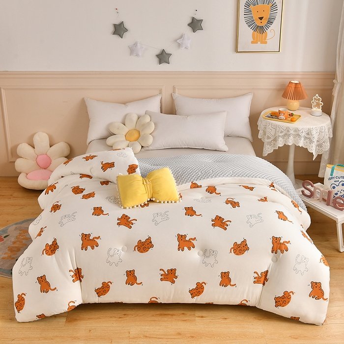 91家纺网 家纺一手货源 找家纺 牛魔王家居 2023新款A类针织棉豆豆被子抗菌纤维被芯冬被 猫咪虎