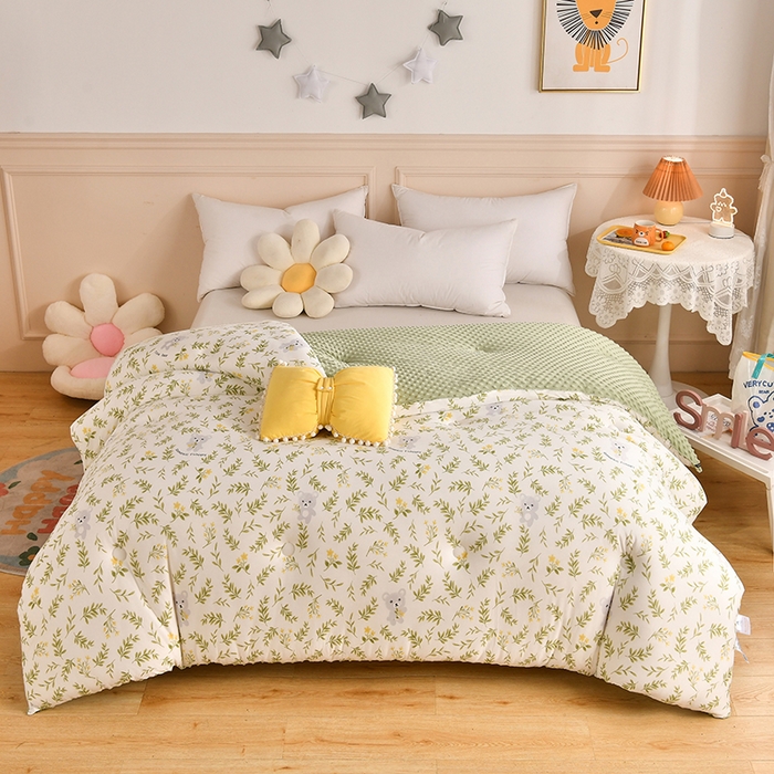 91家纺网 家纺一手货源 找家纺 牛魔王家居 2023新款A类针织棉豆豆被子抗菌纤维被芯冬被 仙草