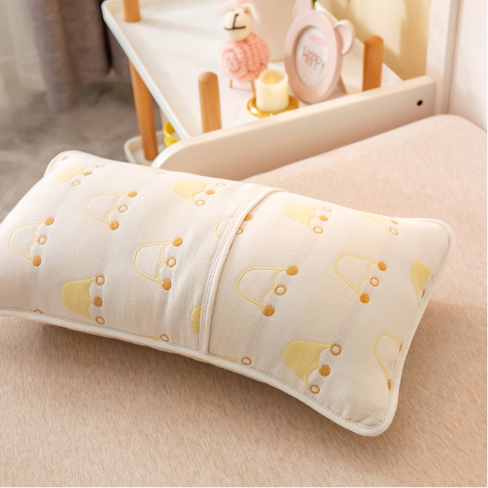 91家纺网 家纺一手货源 找家纺 2023全棉卡通六层纱布儿童枕套-朴尔 皇冠金-纱布枕套
