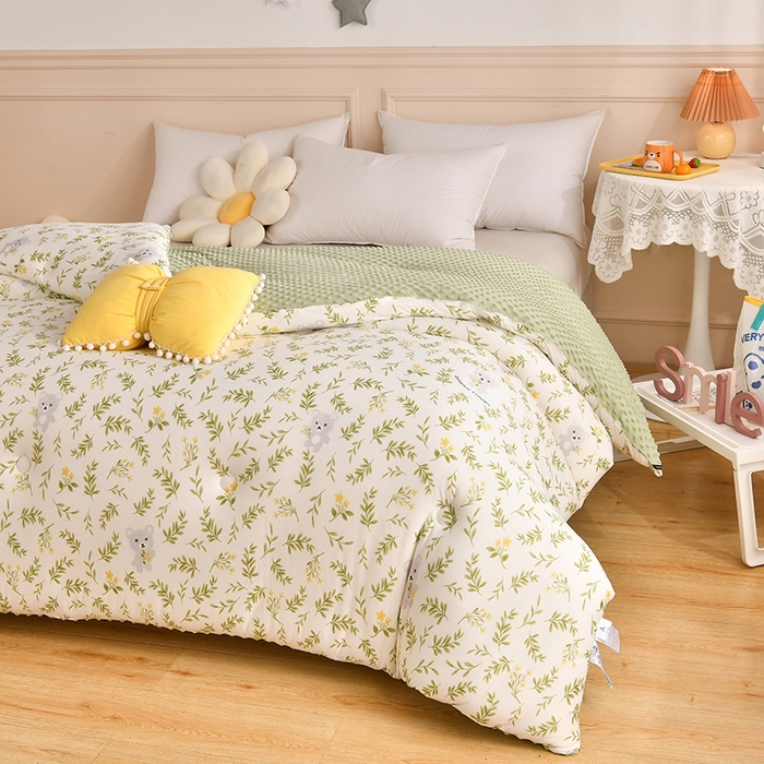 91家纺网 家纺一手货源 找家纺 牛魔王家居 2023新款A类针织棉豆豆被子抗菌纤维被芯冬被 仙草