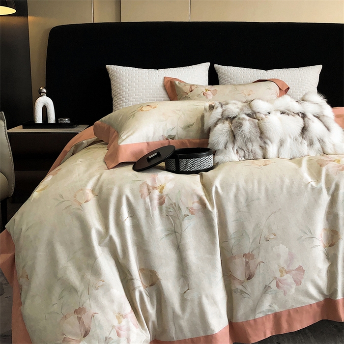 91家纺网 家纺一手货源 找家纺 涞澳 2023新款全棉磨绒印花四件套 亭雪