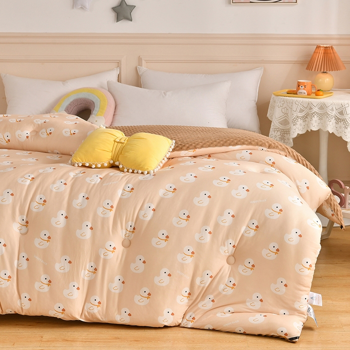 91家纺网 家纺一手货源 找家纺 牛魔王家居 2023新款A类针织棉豆豆被子抗菌纤维被芯冬被 数鸭子