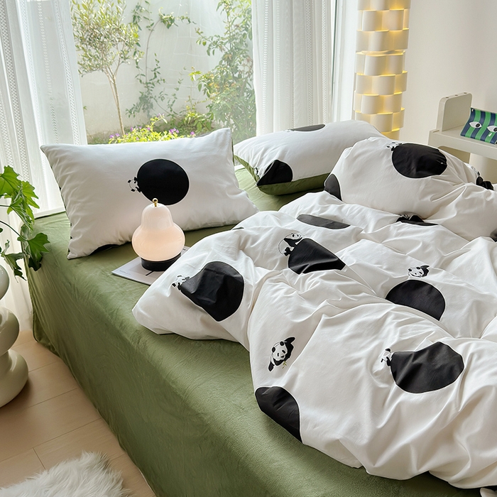 91家纺网 家纺一手货源 找家纺 怡家居 2023新款秋冬亲肤舒适棉加绒四件套 波点熊猫