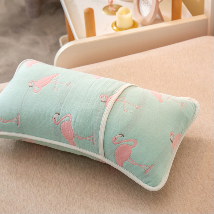 91家纺网 家纺一手货源 找家纺 2023全棉卡通六层纱布儿童枕套-朴尔 火鸟-浅蓝-纱布枕套