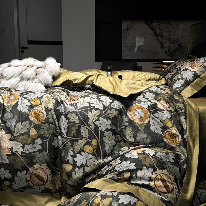 91家纺网 家纺一手货源 找家纺 涞澳  2023新款100支全棉数码印花四件套 兰槿