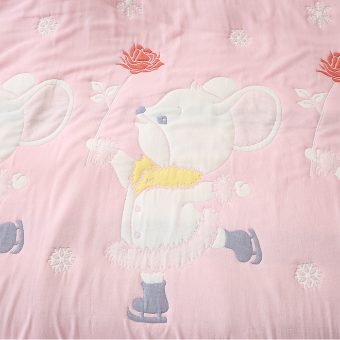 91家纺网 家纺一手货源 找家纺 朴尔家纺-毛巾被 2023年全棉十层纱布加厚儿童盖被毛巾被 溜冰鼠粉