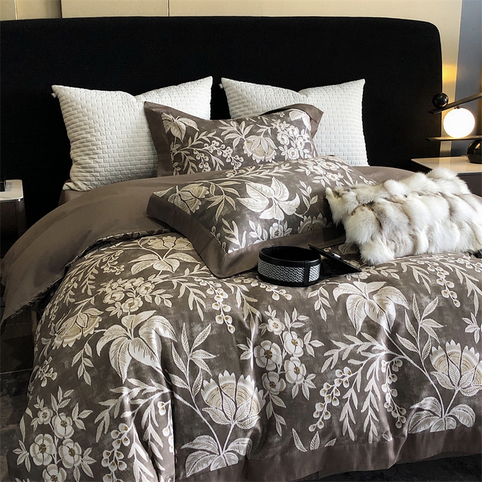 91家纺网 家纺一手货源 找家纺 涞澳 2023新款全棉磨绒印花四件套 舒羽-咖