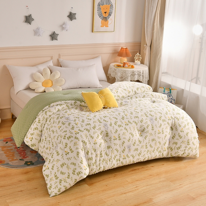 91家纺网 家纺一手货源 找家纺 牛魔王家居 2023新款A类针织棉豆豆被子抗菌纤维被芯冬被 仙草