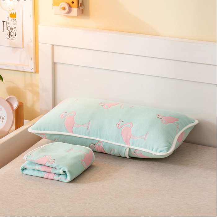 91家纺网 家纺一手货源 找家纺 2023全棉卡通六层纱布儿童枕套-朴尔 火鸟-浅蓝-纱布枕套