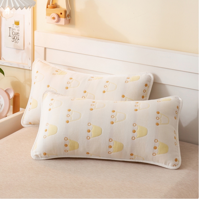 91家纺网 家纺一手货源 找家纺 2023全棉卡通六层纱布儿童枕套-朴尔 皇冠金-纱布枕套