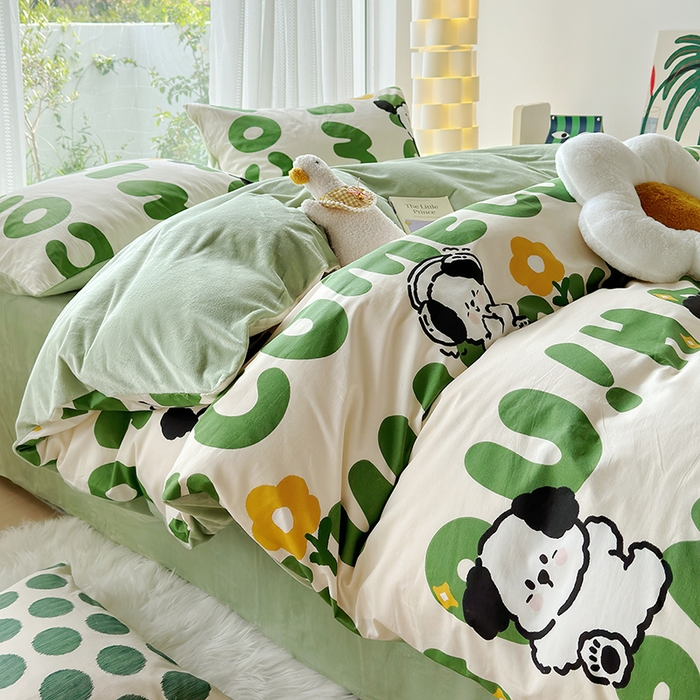 91家纺网 家纺一手货源 找家纺 怡家居 2023新款秋冬亲肤舒适棉加绒四件套 屁屁狗