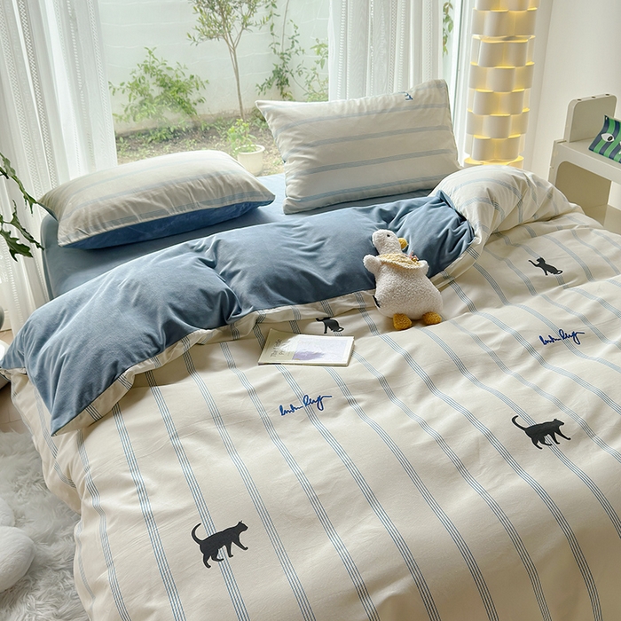 91家纺网 家纺一手货源 找家纺 怡家居 2023新款秋冬亲肤舒适棉加绒四件套 猫屋