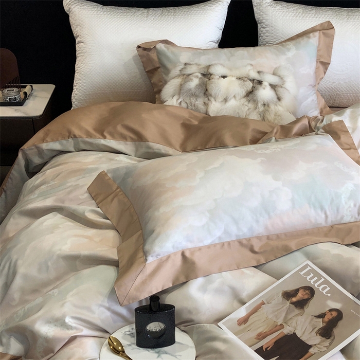 91家纺网 家纺一手货源 找家纺 涞澳  2023新款100支全棉数码印花四件套 墨染-咖