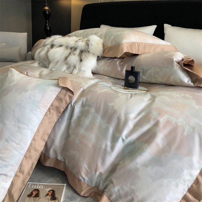 91家纺网 家纺一手货源 找家纺 涞澳  2023新款100支全棉数码印花四件套 墨染-咖