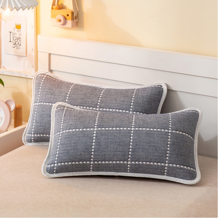 91家纺网 家纺一手货源 找家纺 2023全棉卡通六层纱布儿童枕套-朴尔 时尚虚线灰-纱布枕套