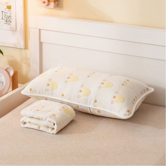 91家纺网 家纺一手货源 找家纺 2023全棉卡通六层纱布儿童枕套-朴尔 皇冠金-纱布枕套