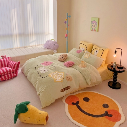 星野 2023秋冬高克重牛奶绒贴布绣多巴胺系列四件套 洛可可