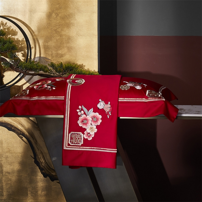 91家纺网 家纺一手货源 找家纺 （总）高大尚 2023新款长绒棉四件套囍嫁系列-八方来喜