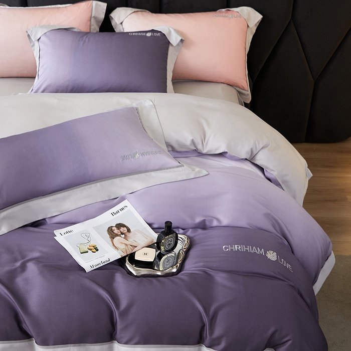 91家纺网 家纺一手货源 找家纺 榻尚家居 2023新款进口澳棉活性数码印花+刺绣四件套--极光系列 潋滟紫