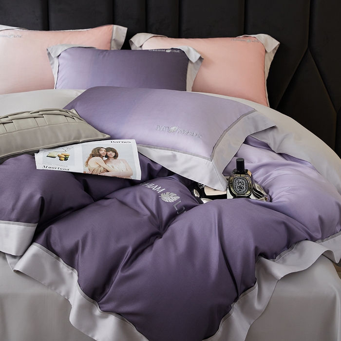 91家纺网 家纺一手货源 找家纺 榻尚家居 2023新款进口澳棉活性数码印花+刺绣四件套--极光系列 潋滟紫