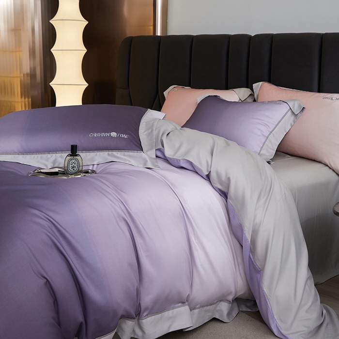 91家纺网 家纺一手货源 找家纺 榻尚家居 2023新款进口澳棉活性数码印花+刺绣四件套--极光系列 潋滟紫