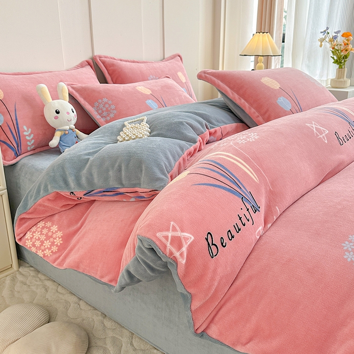 91家纺网 家纺一手货源 找家纺 家贝爱 2023新款加厚牛奶绒四件套 花开浪漫