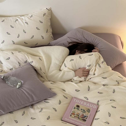 山舍家居 2023新款全棉双层纱印花四件套 紫色郁金香