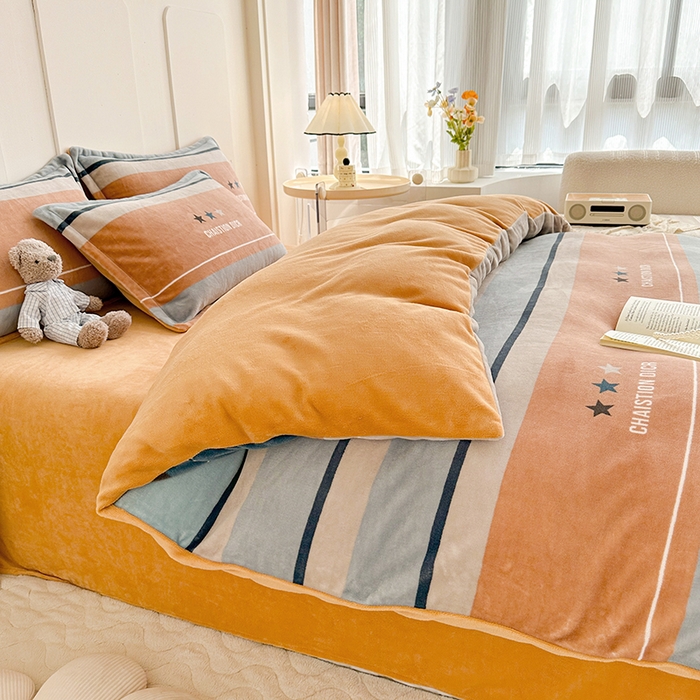 91家纺网 家纺一手货源 找家纺 家贝爱 2023新款加厚牛奶绒四件套 简尚英伦