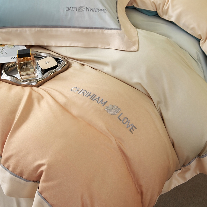 91家纺网 家纺一手货源 找家纺 榻尚家居 2023新款进口澳棉活性数码印花+刺绣四件套--极光系列 日落黄