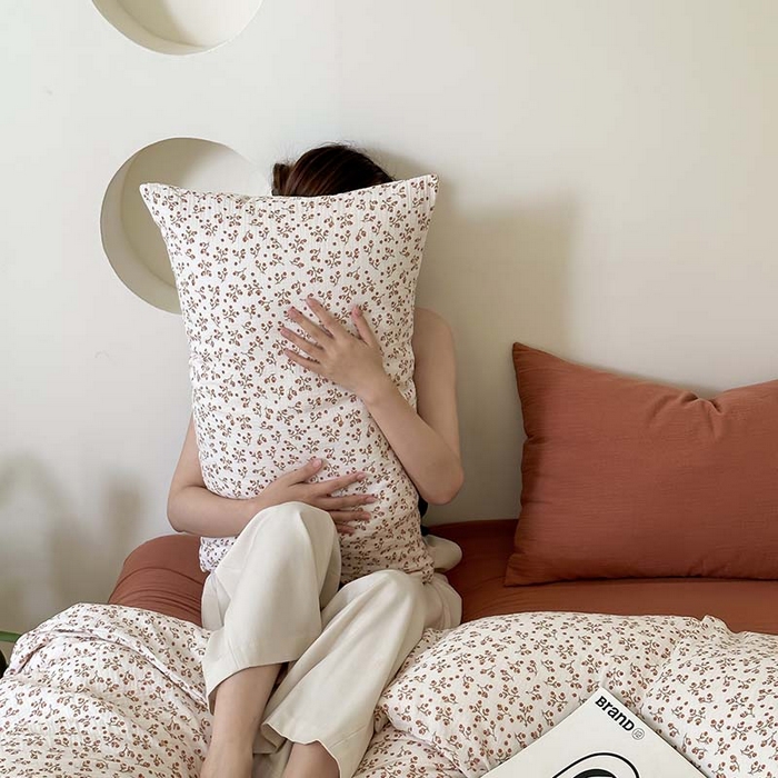 91家纺网 家纺一手货源 找家纺 山舍家居 2023新款全棉双层纱印花四件套 橘络